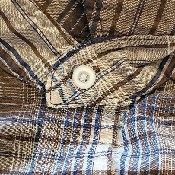 Vintage Ely Cattleman Western Pearl Snap Shirt Brown Blue Plaid Long Sleeve L - Picture 11 of 13